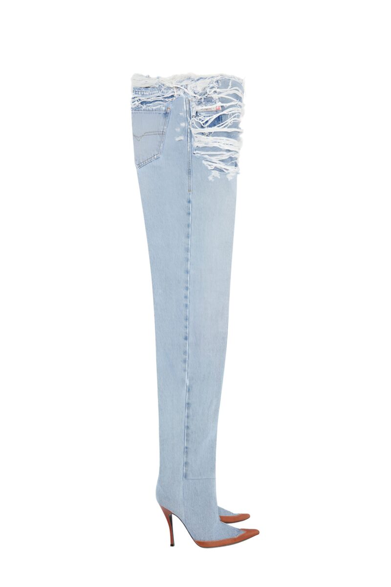 DIESEL DENIM JEANS WITH STILETTO BOOTS.