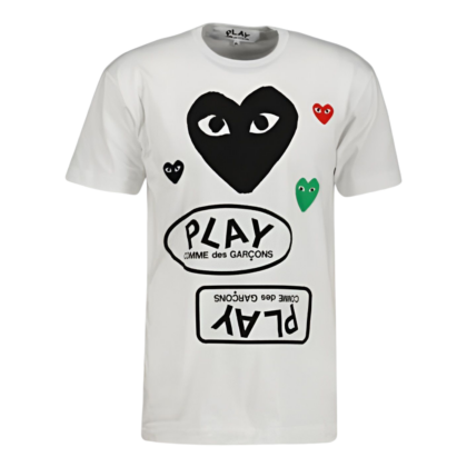 CDG PLAY COLOURFUL HEARTS T-SHIRT.