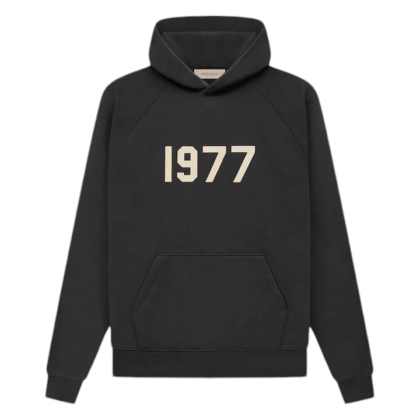 FEAR OF GOD X ESSENTIALS 1977 BLACK HOODIE.