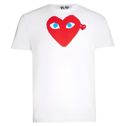 CDG PLAY BLUE EYES HEART WHITE T-SHIRT.