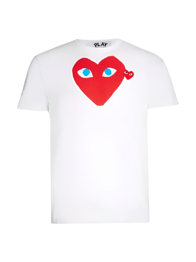 CDG PLAY BLUE EYES HEART WHITE T-SHIRT.
