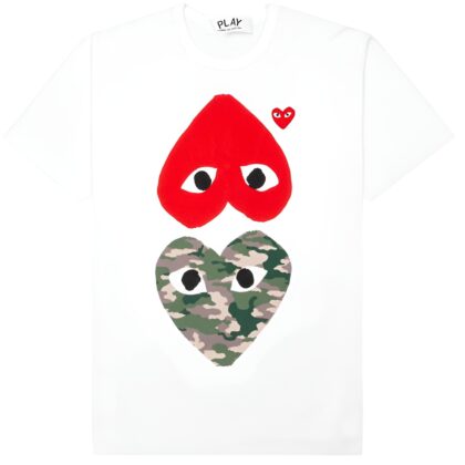COMME DES GARCONS PLAY TRIPLE LOGO T-SHIRT.